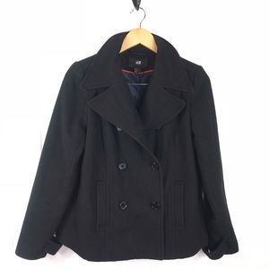 H&M black double breasted peacoat collar pocket 8